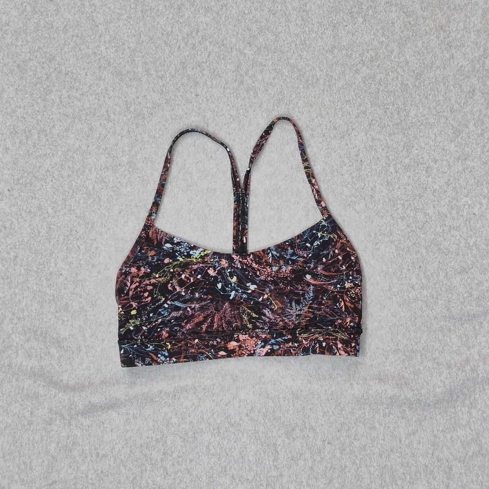 Lululemon Women Sports Bra 4 Black Flow Y Floral Wireless Pullover